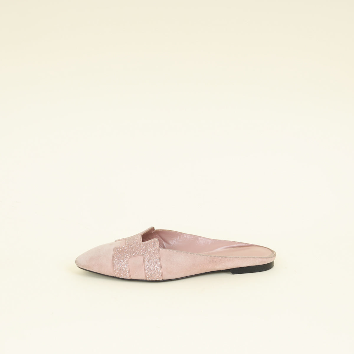 Hermes Pink Roxane Goatskin Suede Crystal Mules 38.5