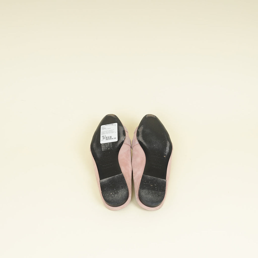 Hermes Pink Roxane Goatskin Suede Crystal Mules 38.5
