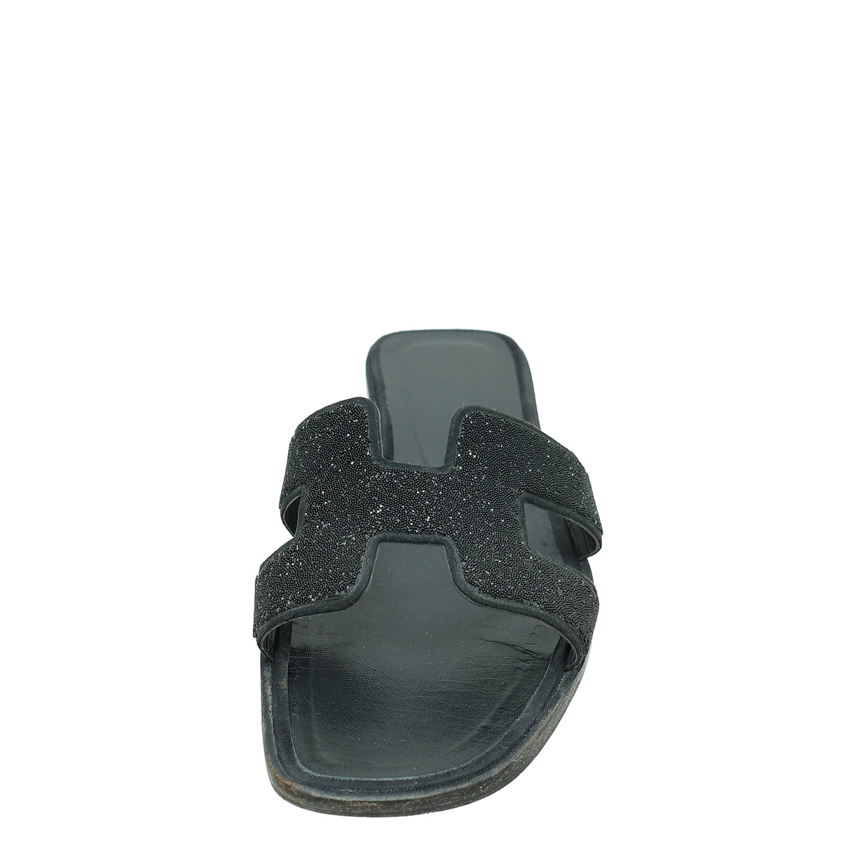 Hermes Noir Oran Crystal Embellished Sandal 38