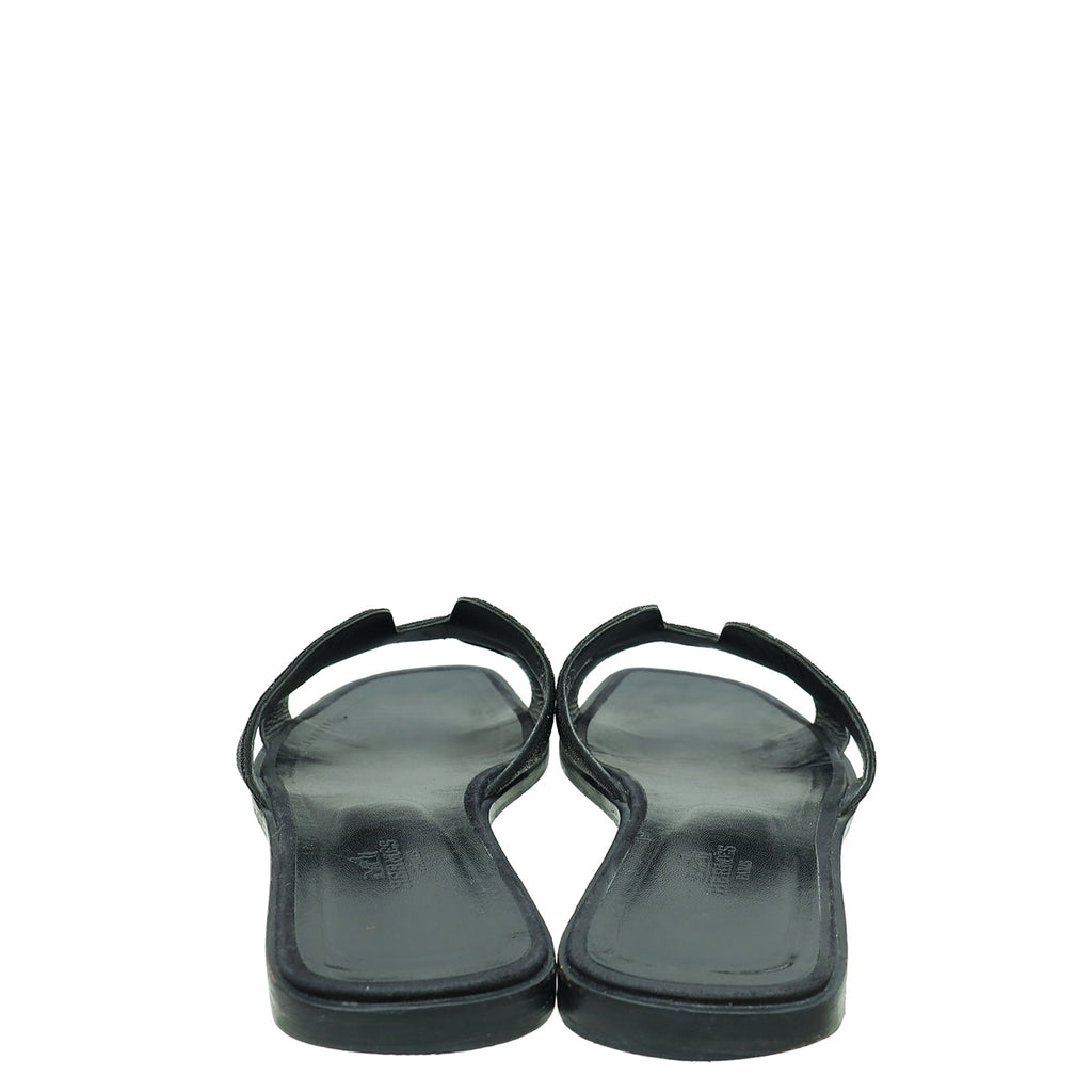 Hermes Noir Oran Crystal Embellished Sandal 38