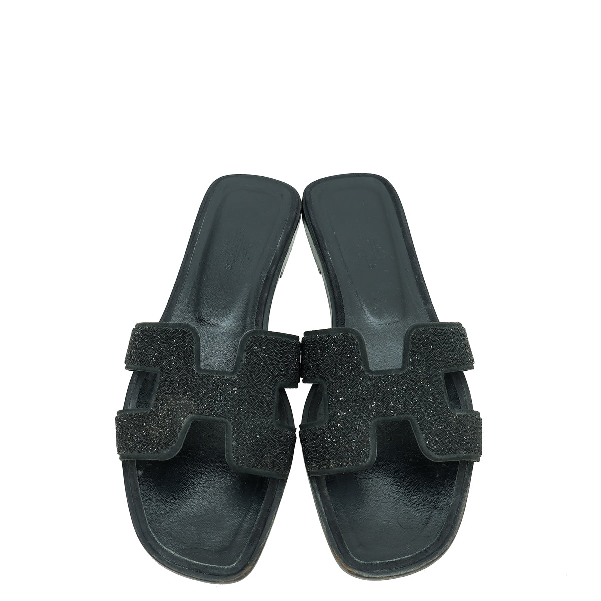 Hermes Noir Oran Crystal Embellished Sandal 38