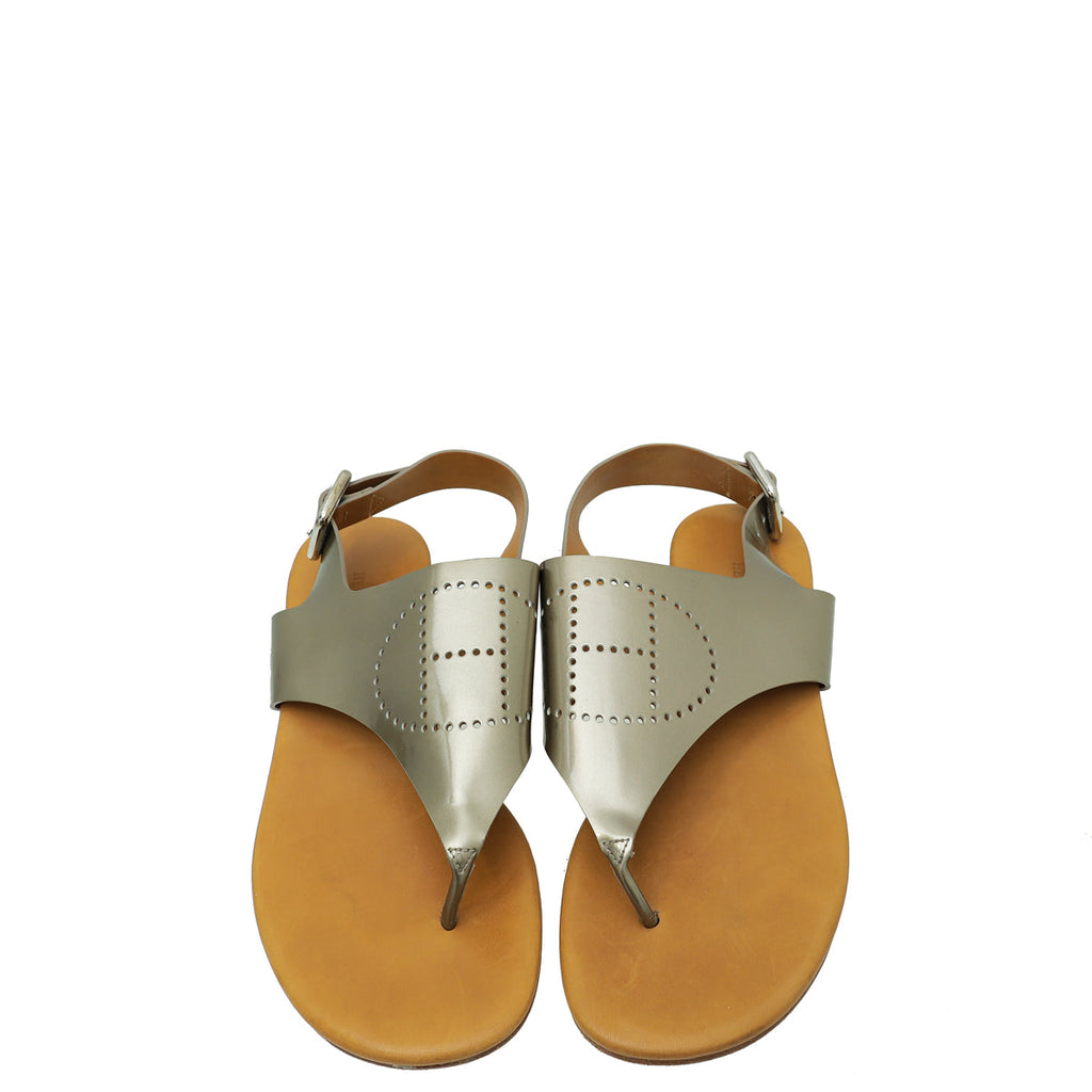 Hermes Bronze Kola Thong Slingback Flat Sandal 38