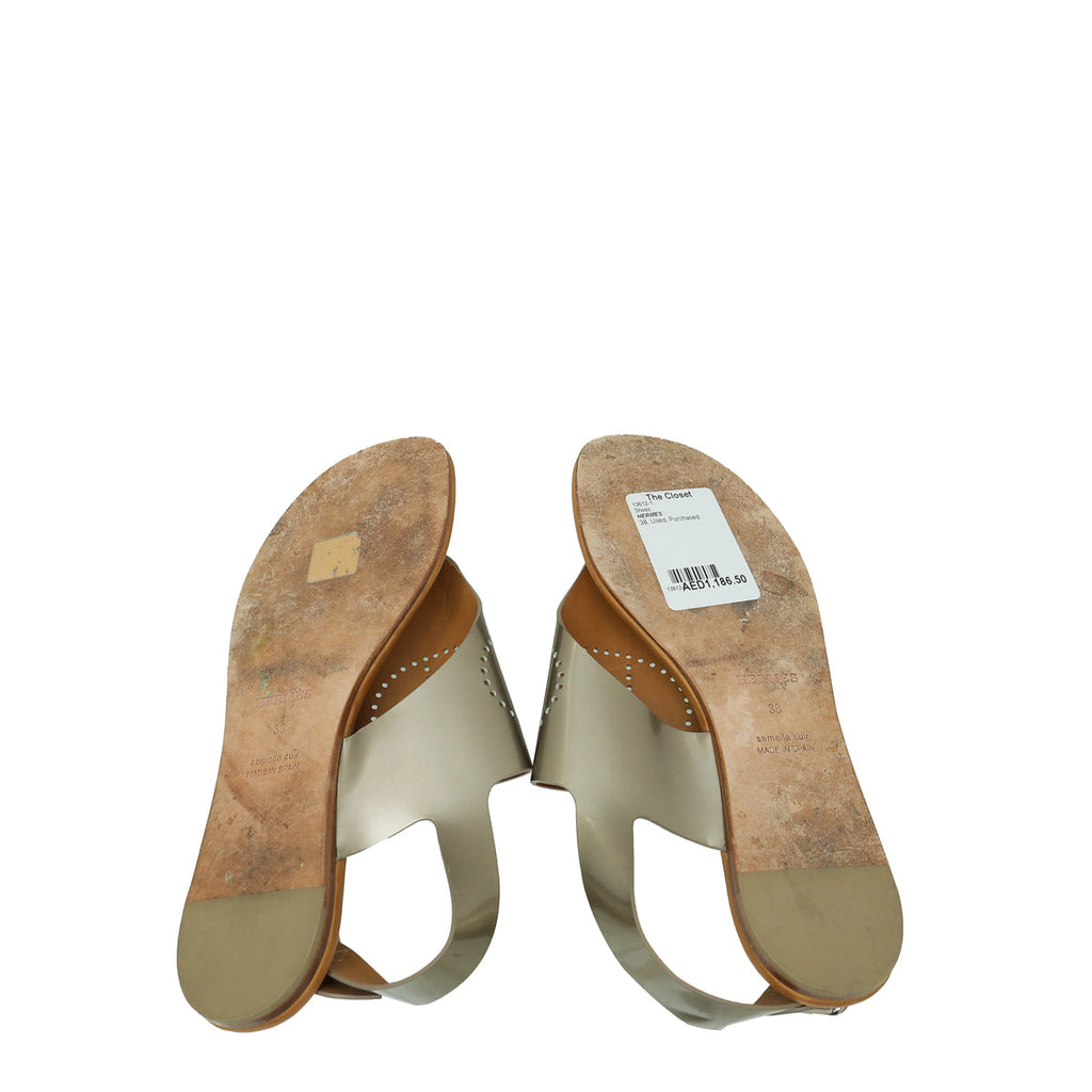 Hermes Bronze Kola Thong Slingback Flat Sandal 38