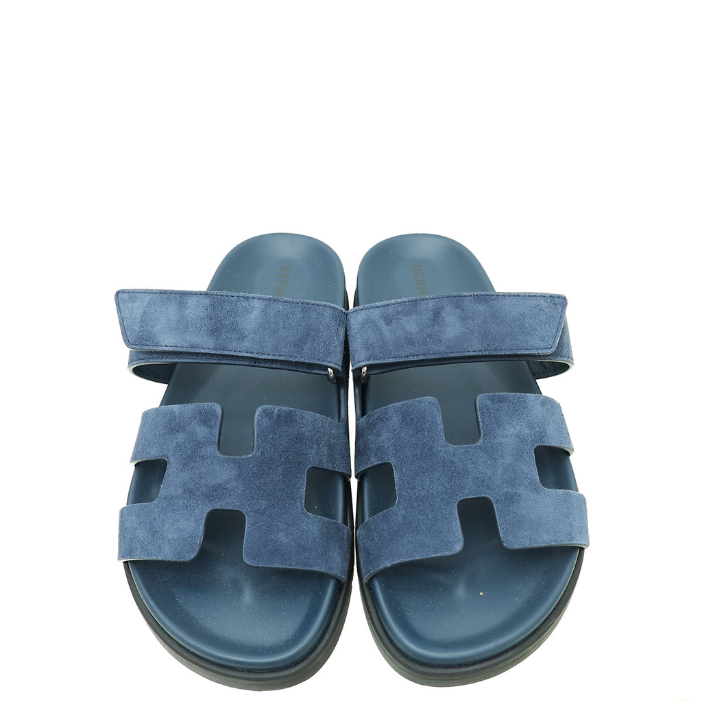 Hermes Bleu Céleste Suede Goatskin Chypre Sandal 38