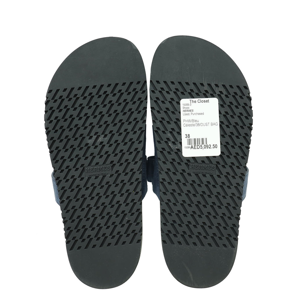 Hermes Bleu Céleste Suede Goatskin Chypre Sandal 38