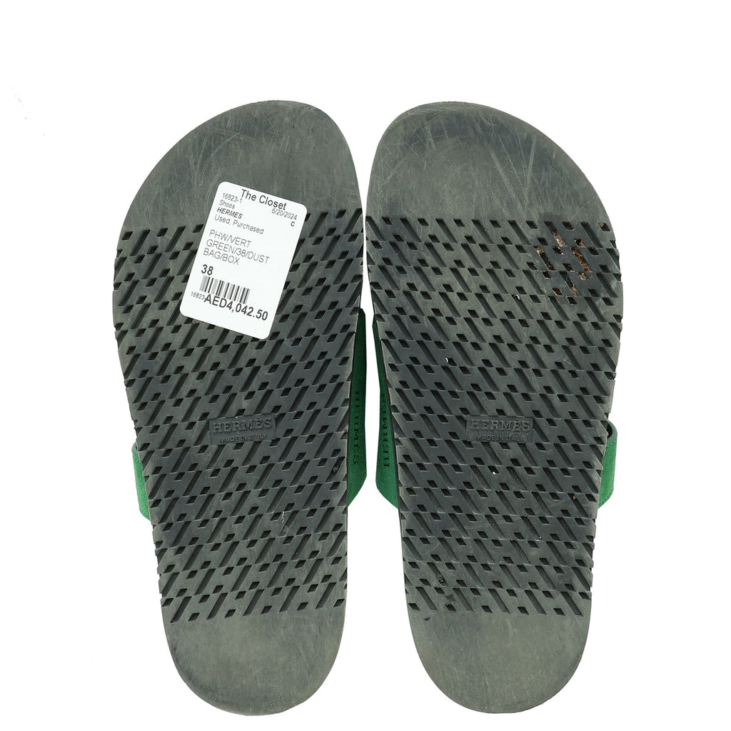 Hermes Vert Green Suede Goatskin Chypre Sandal 38