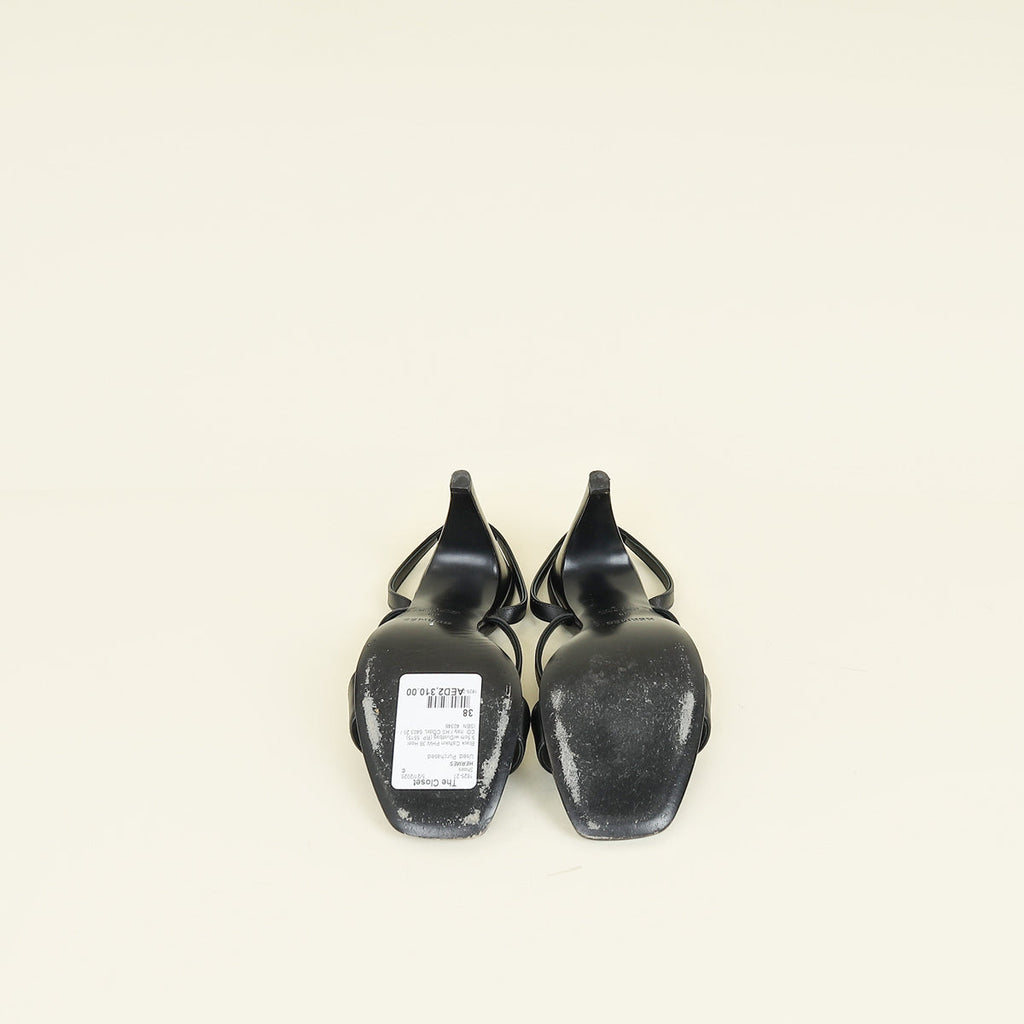 Hermes Black Glamour 95 Sandal 38