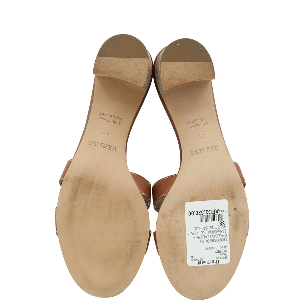 Hermes Gold Oasis Sandal 38