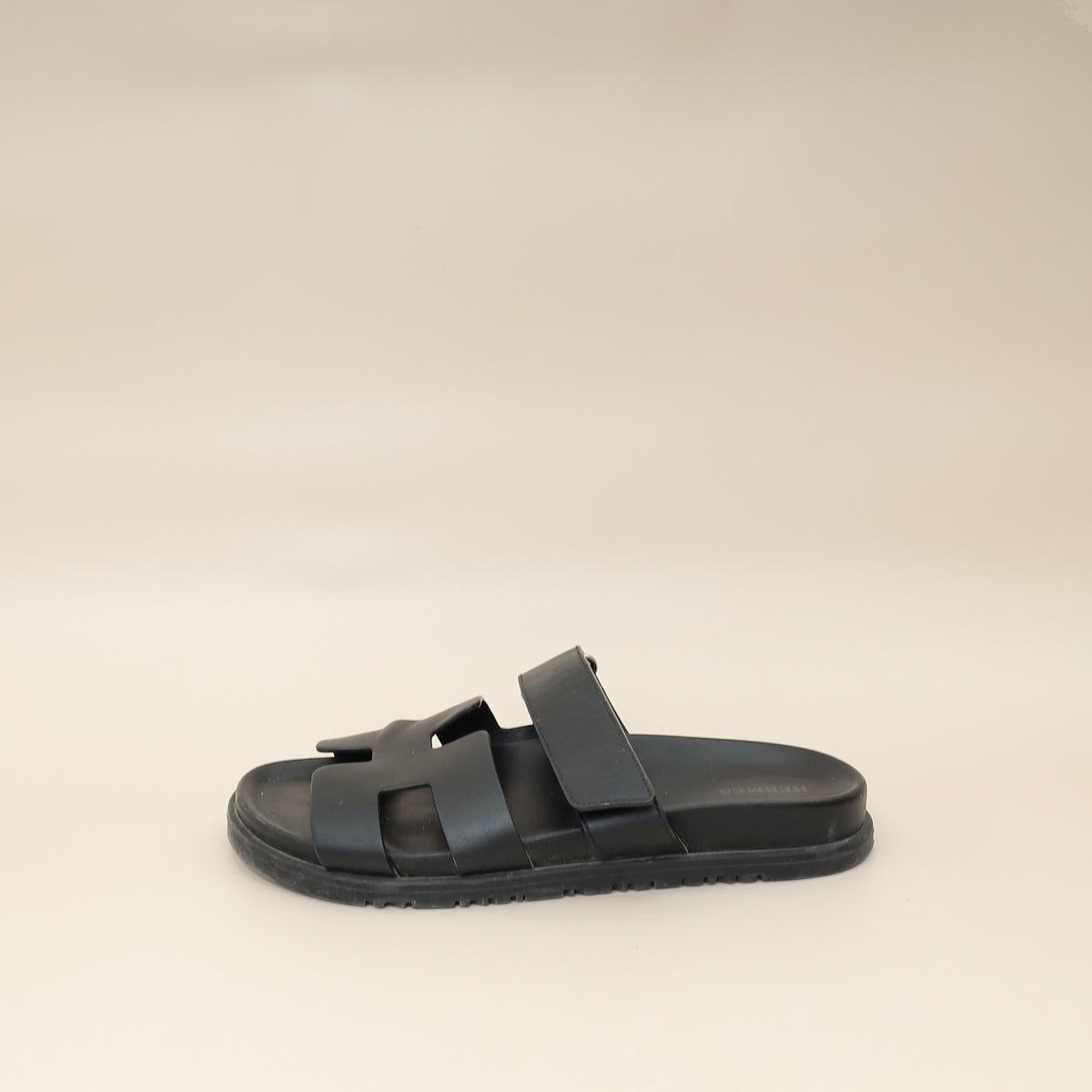 Hermes Noir Chypre Sandal 38