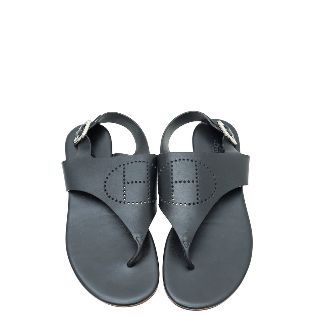 Hermes Black Kola Thong Sandals 38