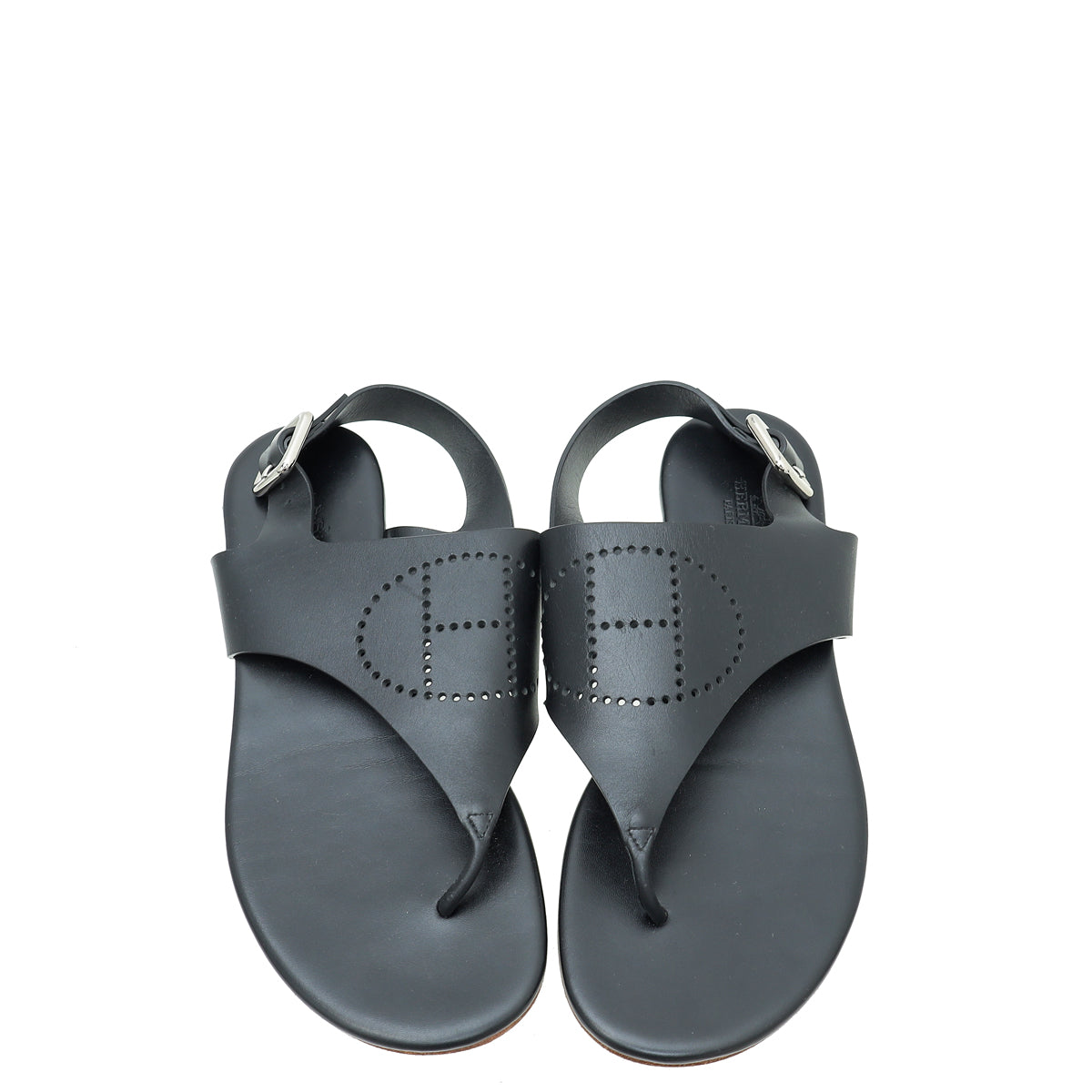 Hermes Black Kola Thong Sandals 38