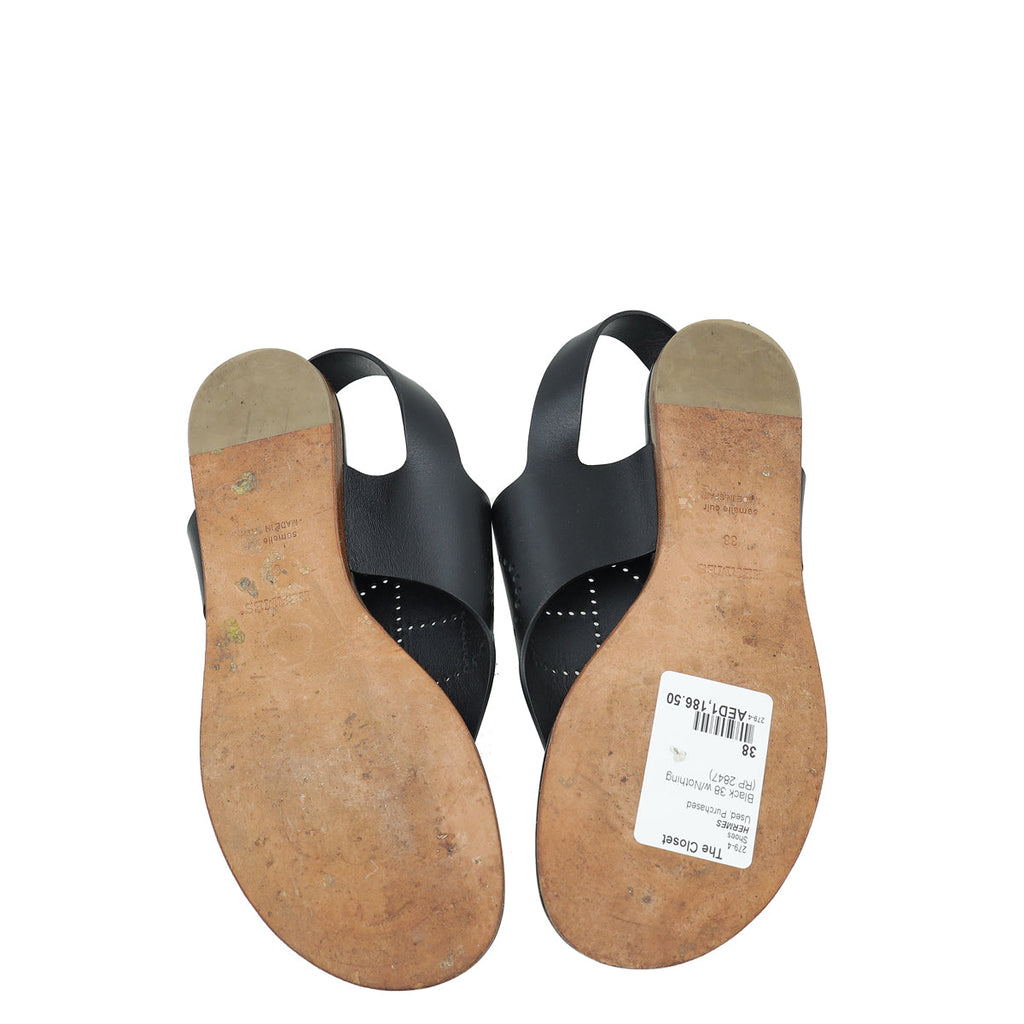 Hermes Black Kola Thong Sandals 38
