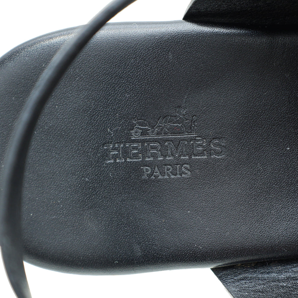 Hermes Black Kola Thong Sandals 38