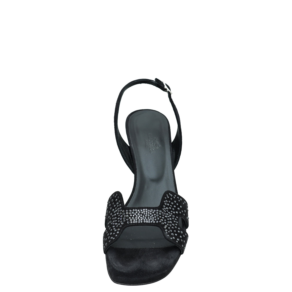 Hermes Noir Suede Goatskin Eternite 80 Rhinestone Details Sandal 38