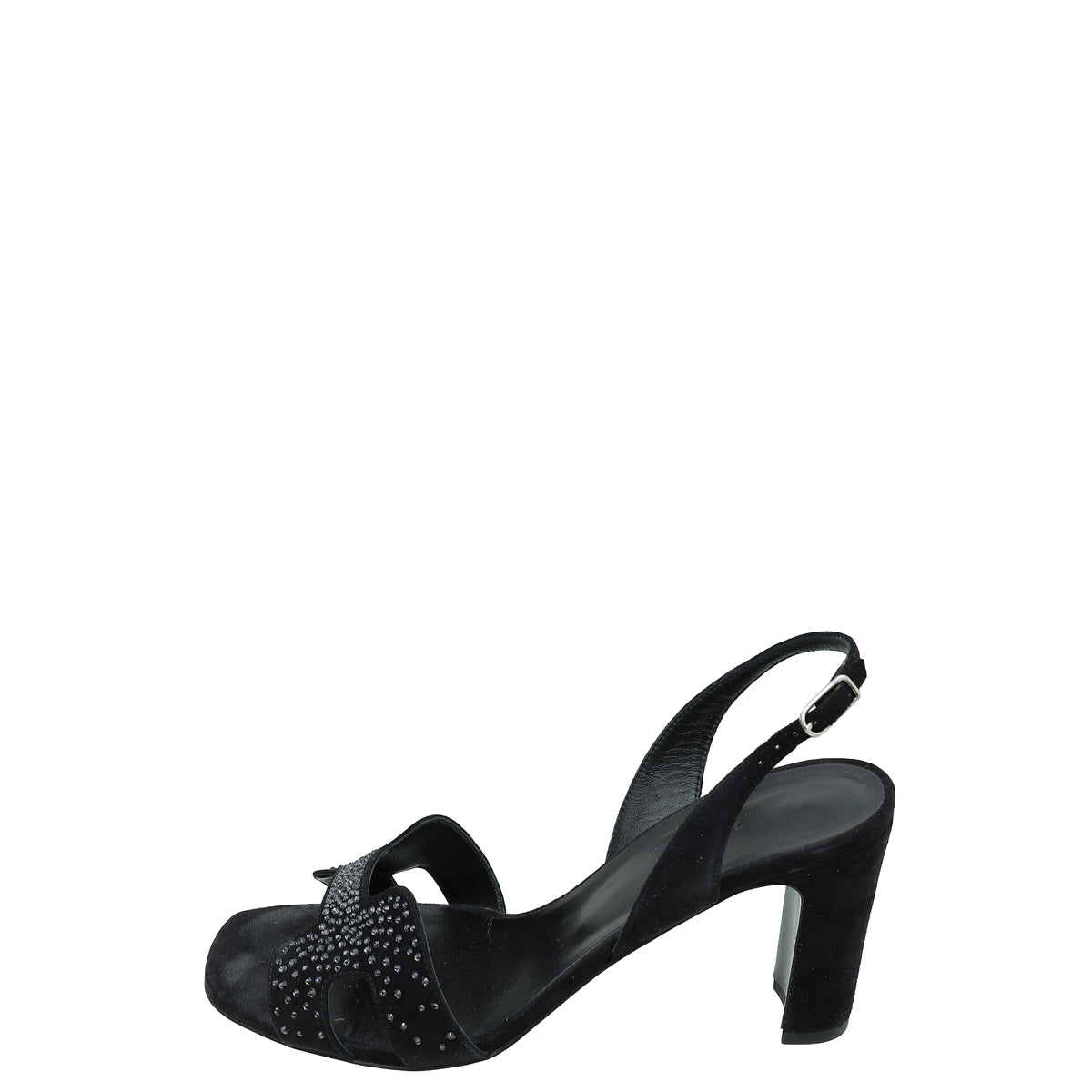 Hermes Noir Suede Goatskin Eternite 80 Rhinestone Details Sandal 38