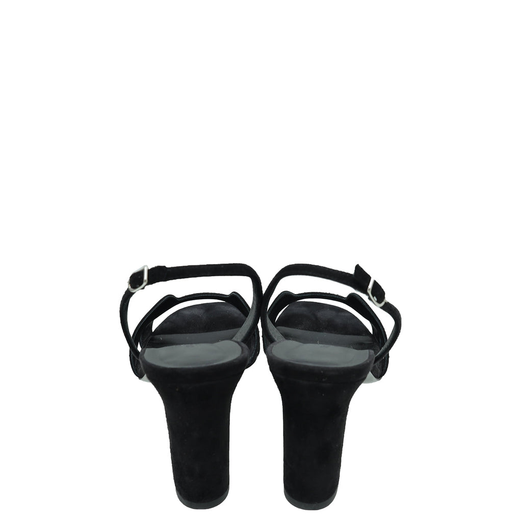 Hermes Noir Suede Goatskin Eternite 80 Rhinestone Details Sandal 38
