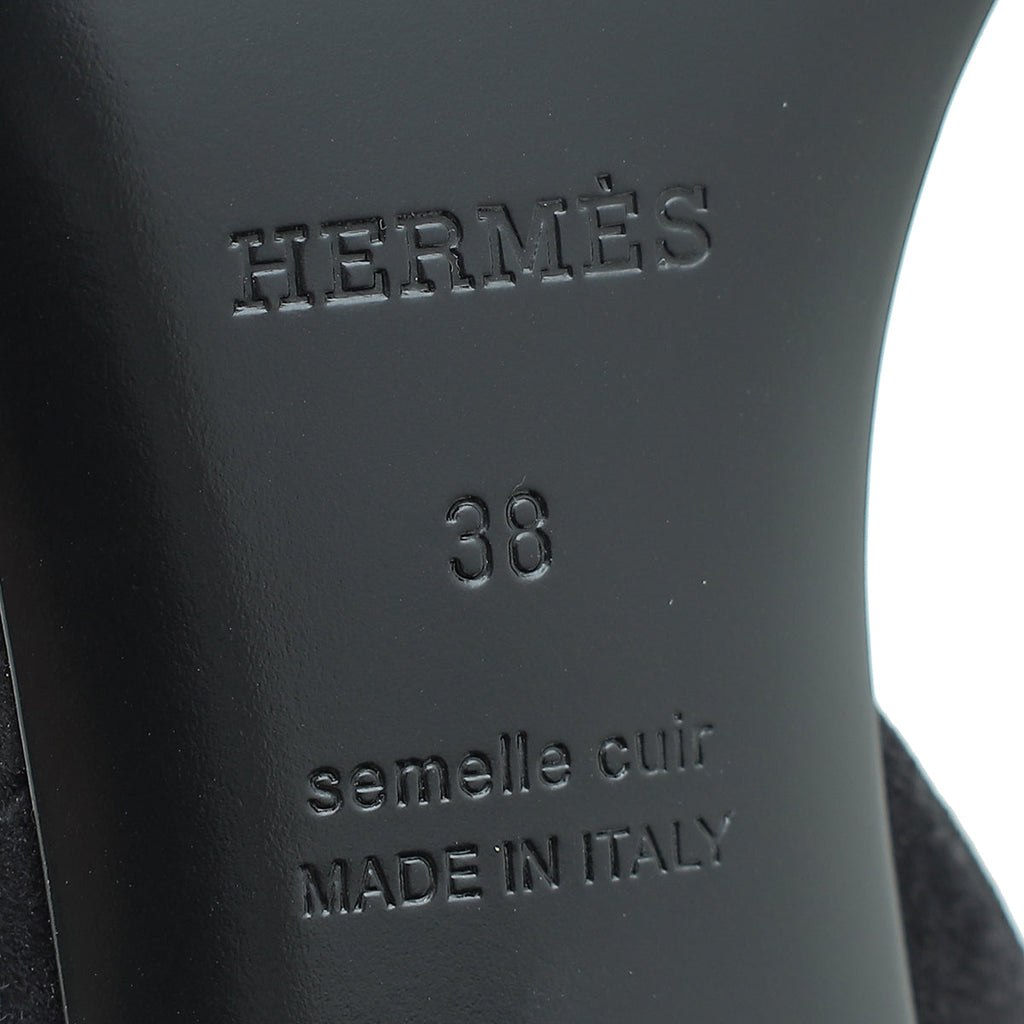 Hermes Noir Suede Goatskin Eternite 80 Rhinestone Details Sandal 38