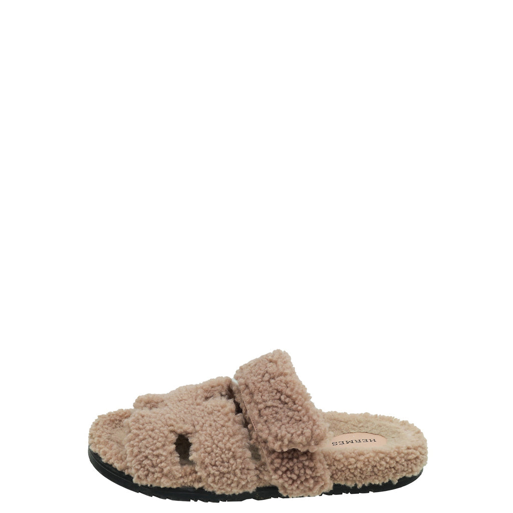 Hermes Bois De Santal Woolskin Chypre Sandals 39