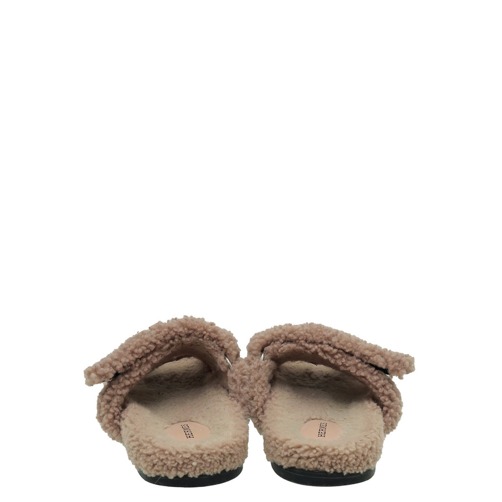 Hermes Bois De Santal Woolskin Chypre Sandals 39