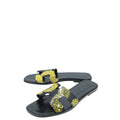 Hermes Noir Multicolor Sous L'egide De Mars Silk Oran Sandals 38