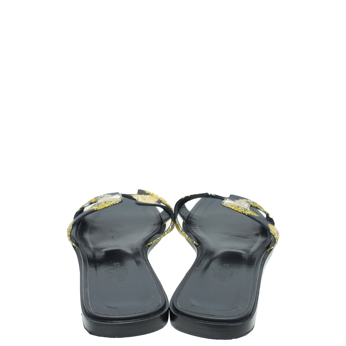 Hermes Noir Multicolor Sous L'egide De Mars Silk Oran Sandals 38