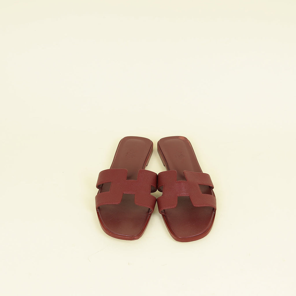 Hermes Rouge H Oran Sandals 38