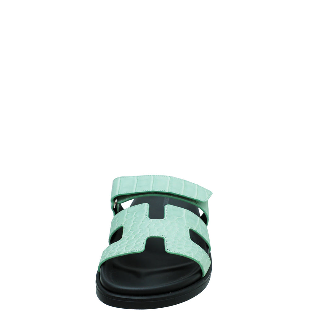 Hermes Vert D'Eau Matte Alligator Chypre Sandals 38