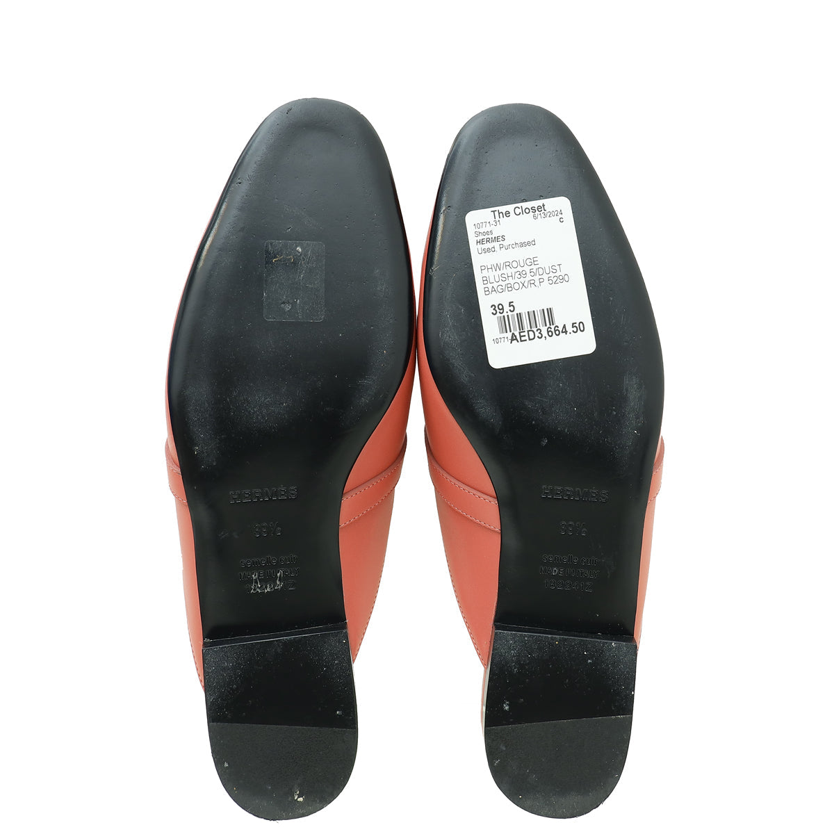 Hermes Rouge Blush OZ Mules 39.5
