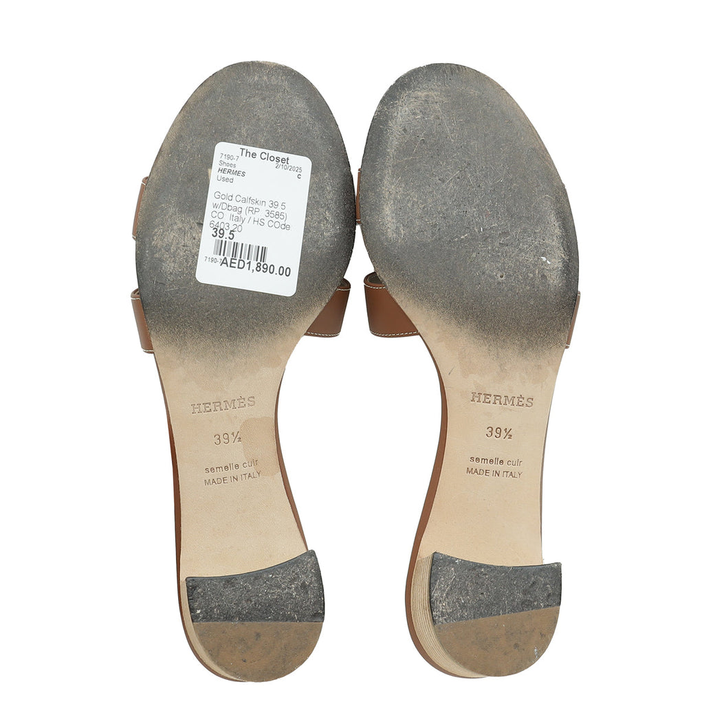 Hermes Gold Oasis Sandals 39.5