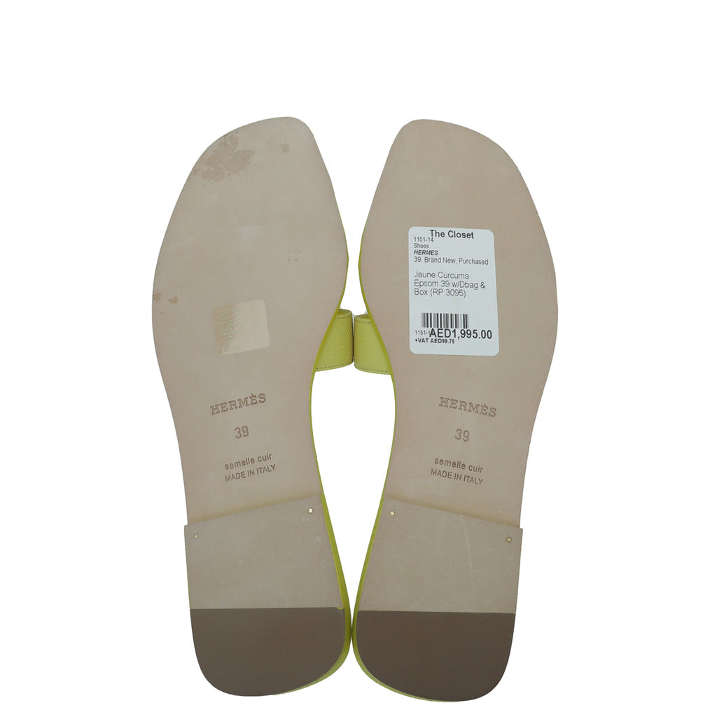 Hermes Jaune Curcuma Oran Sandals 39