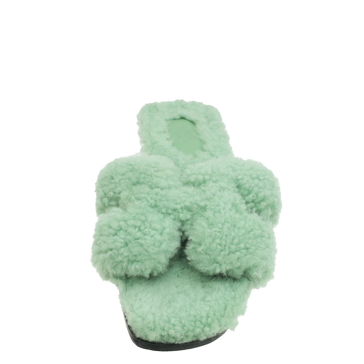 Hermes Vert D'Eau Shearling Oran Sandals 39
