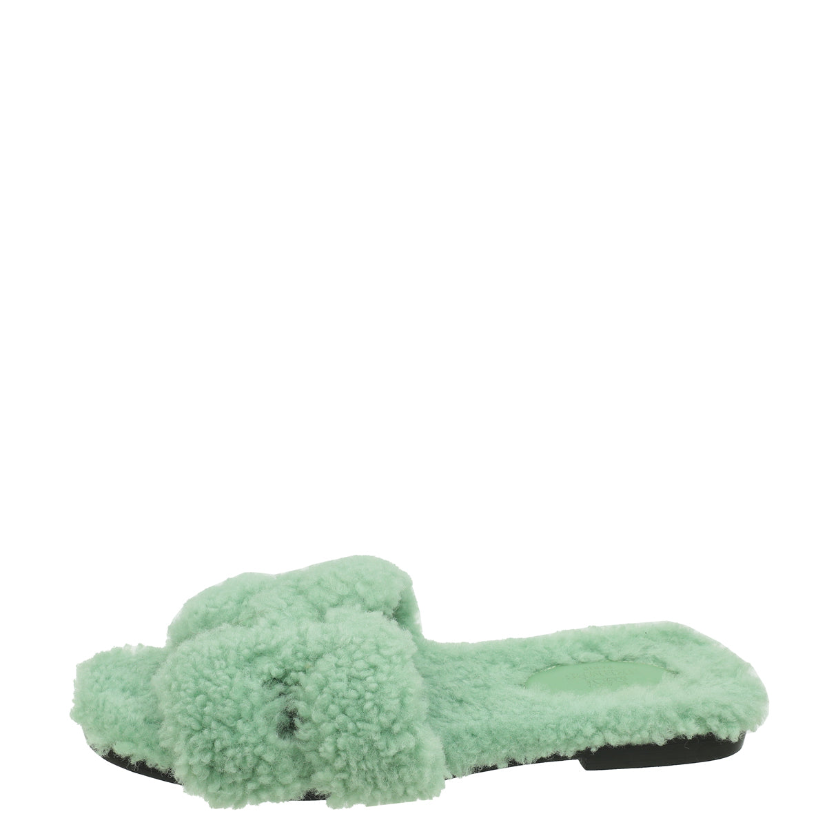 Hermes Vert D'Eau Shearling Oran Sandals 39