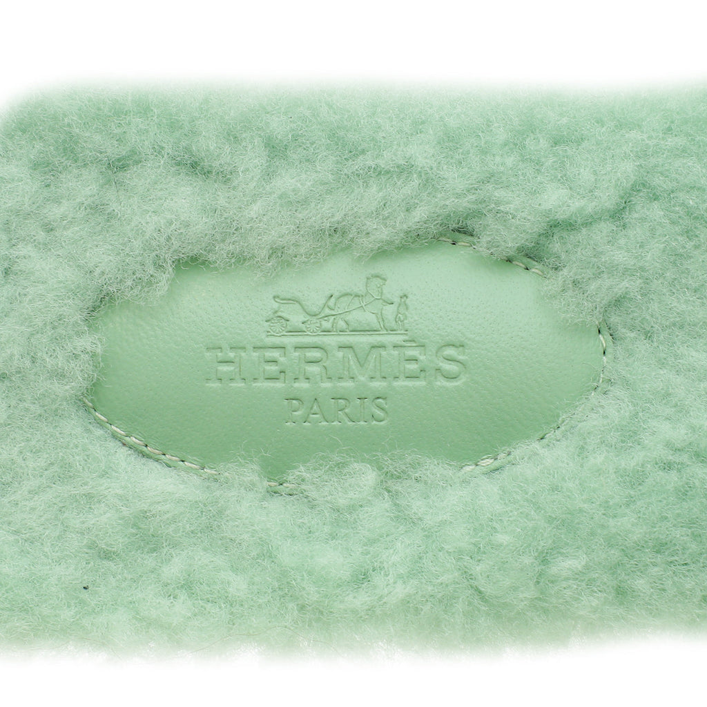 Hermes Vert D'Eau Shearling Oran Sandals 39