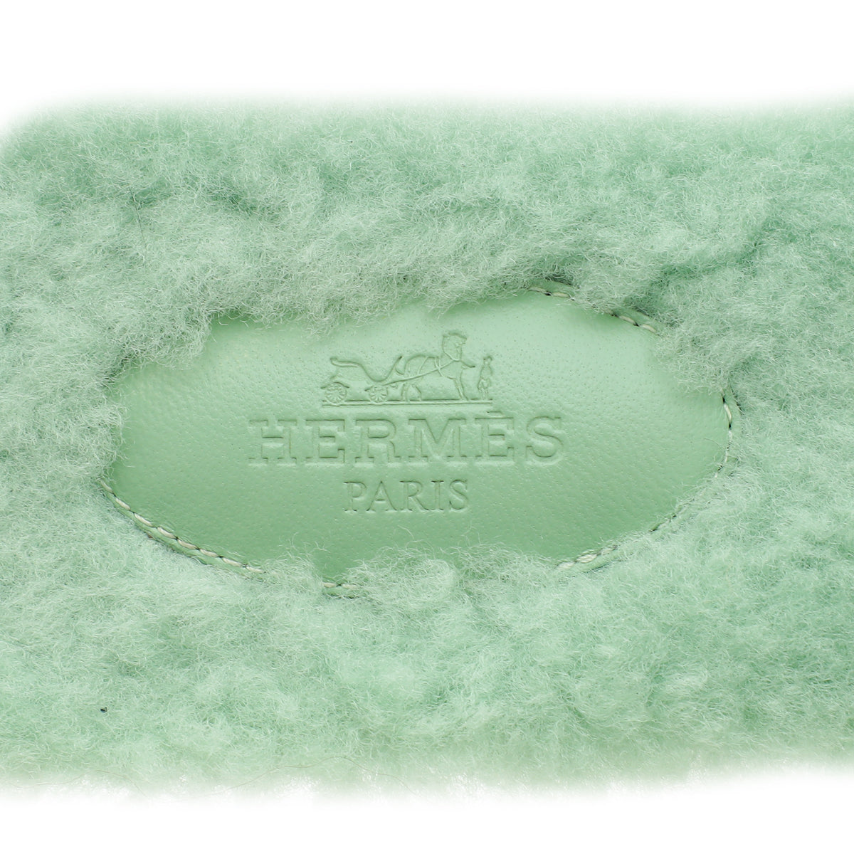 Hermes Vert D'Eau Shearling Oran Sandals 39