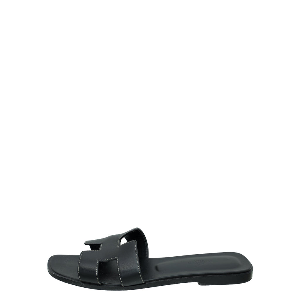 Hermes Noir Oran Calfskin Sandal 39