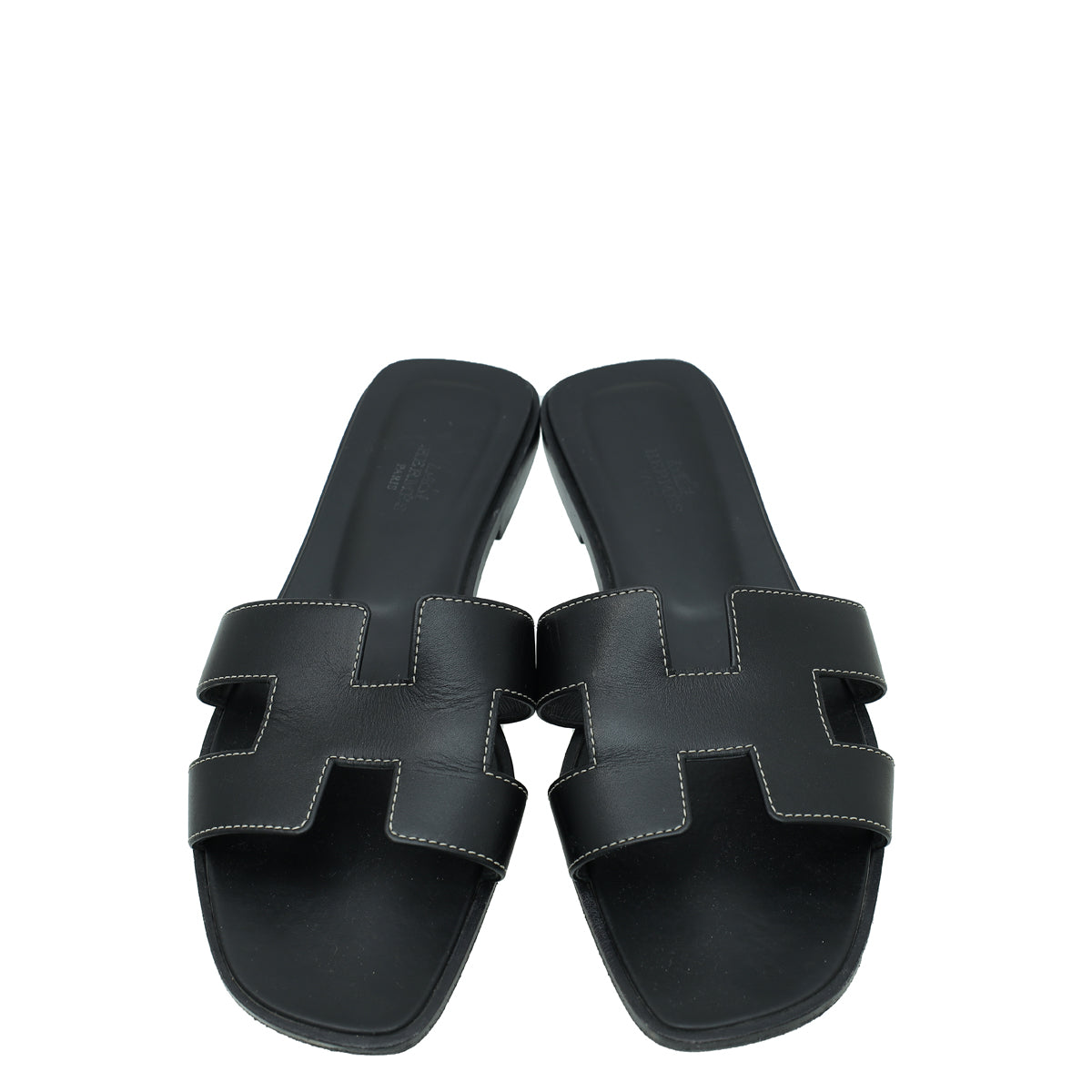 Hermes Noir Oran Calfskin Sandal 39