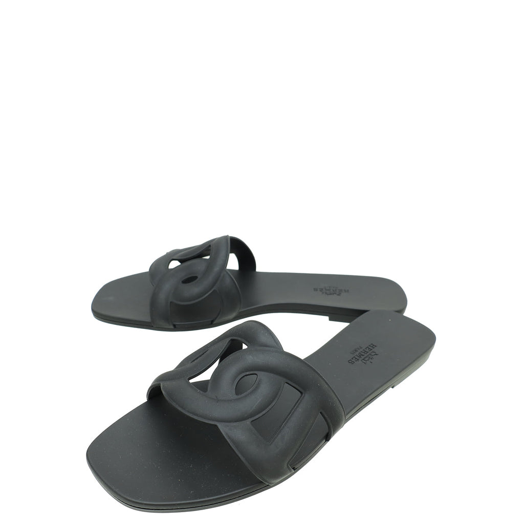 Hermes Noir Rubber Aloha Sandals 39