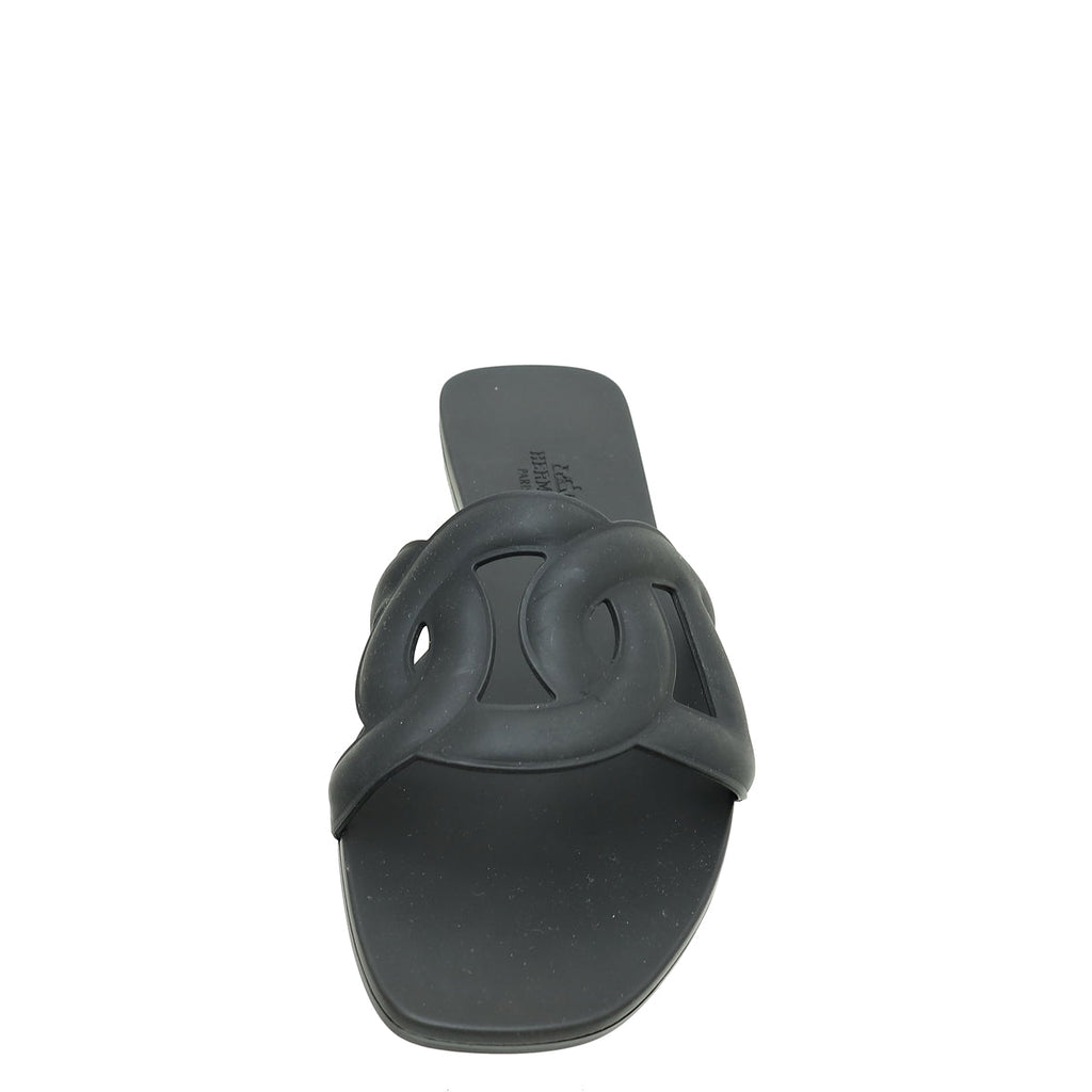 Hermes Noir Rubber Aloha Sandals 39