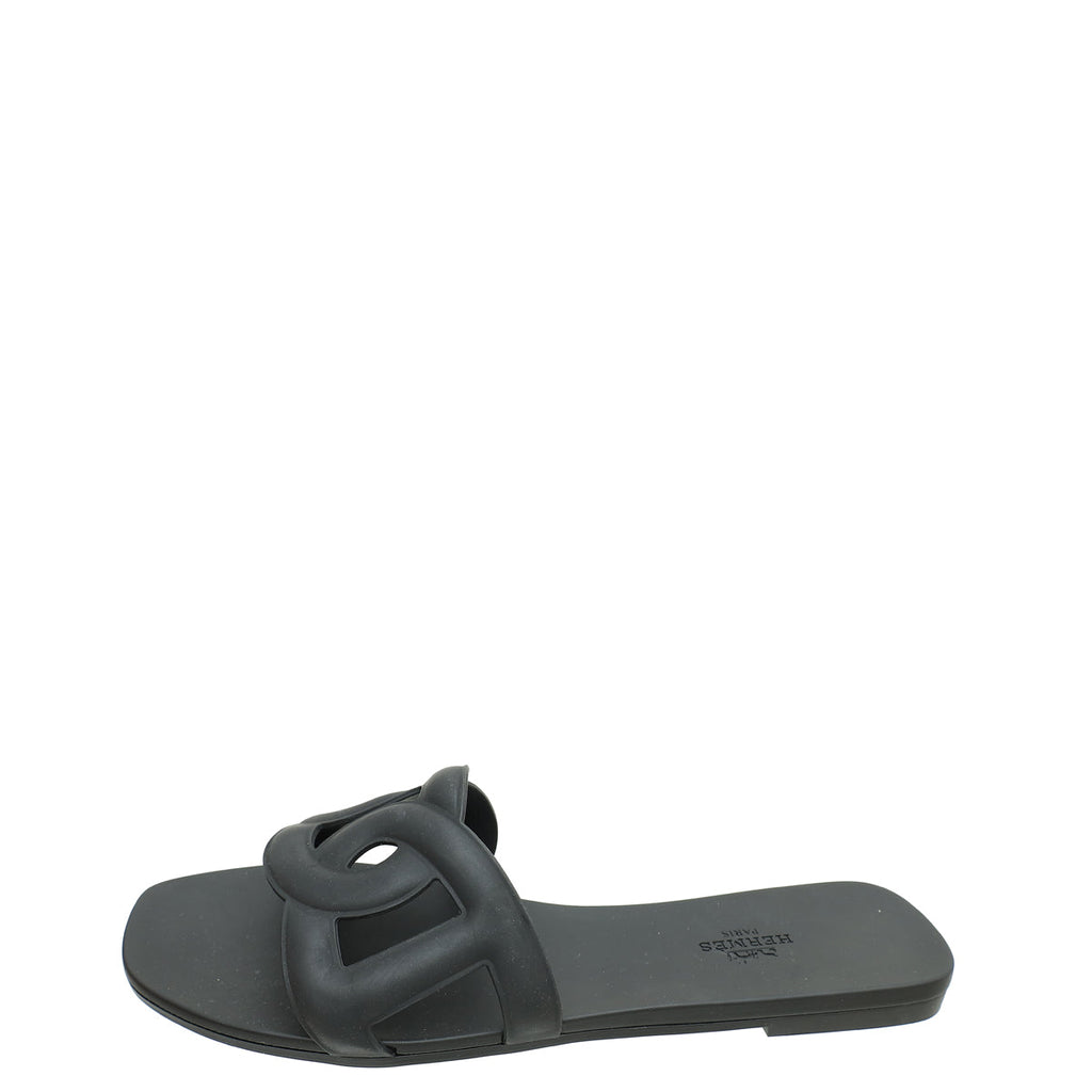Hermes Noir Rubber Aloha Sandals 39