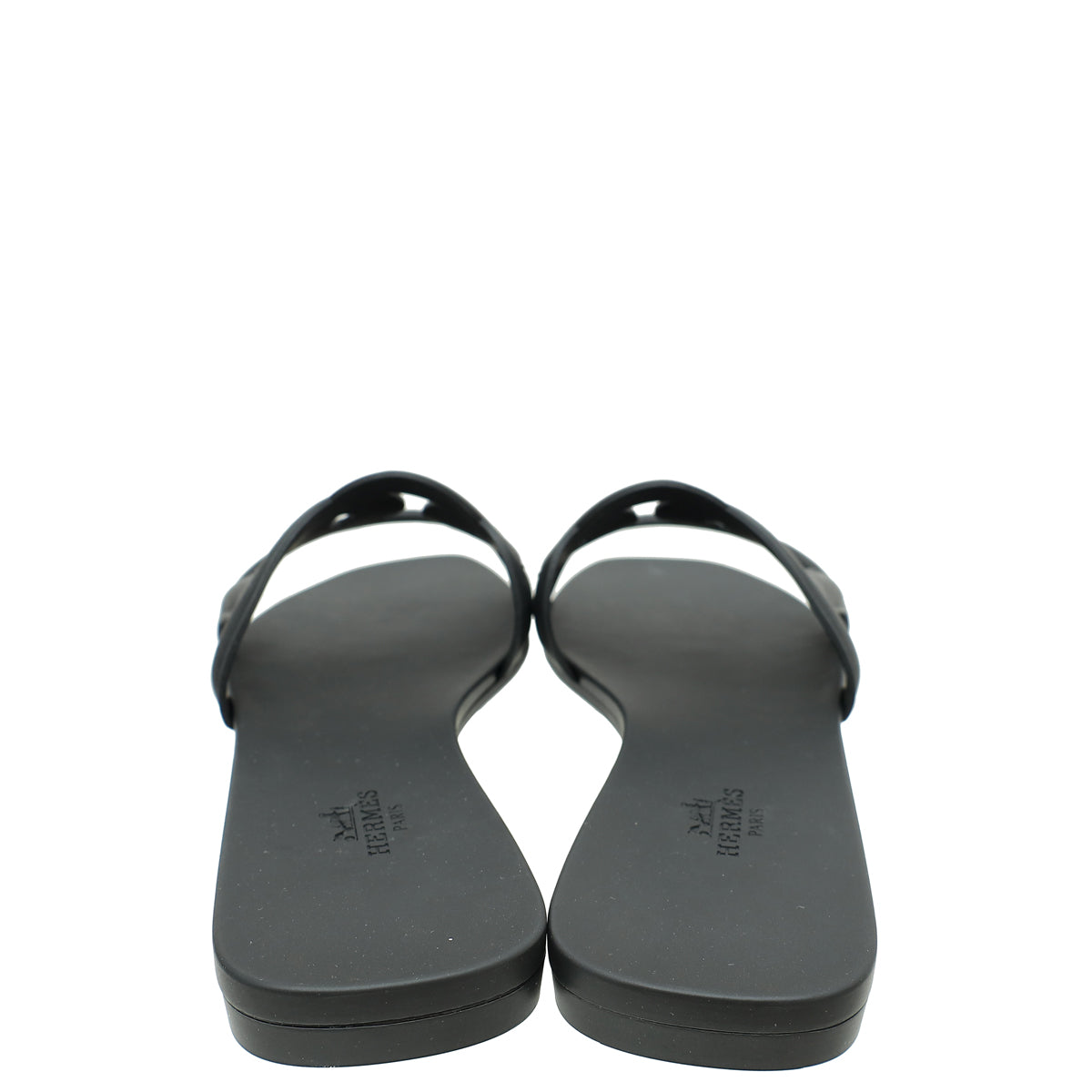 Hermes Noir Rubber Aloha Sandals 39