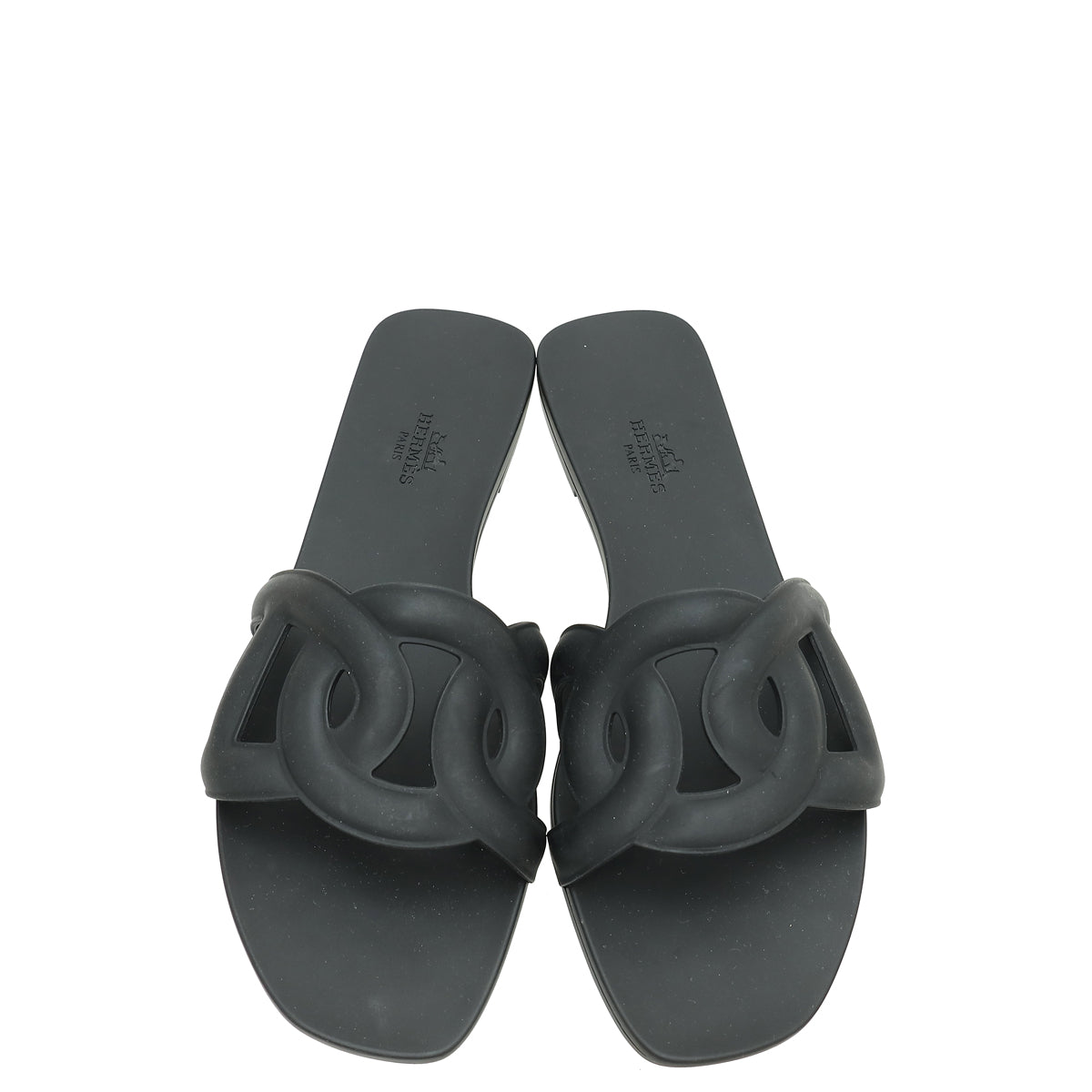Hermes Noir Rubber Aloha Sandals 39