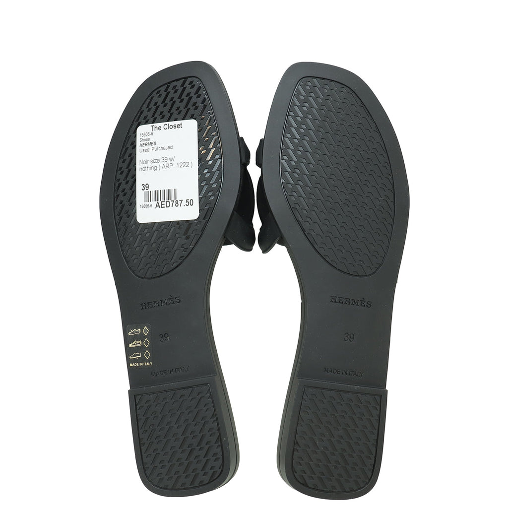 Hermes Noir Rubber Aloha Sandals 39