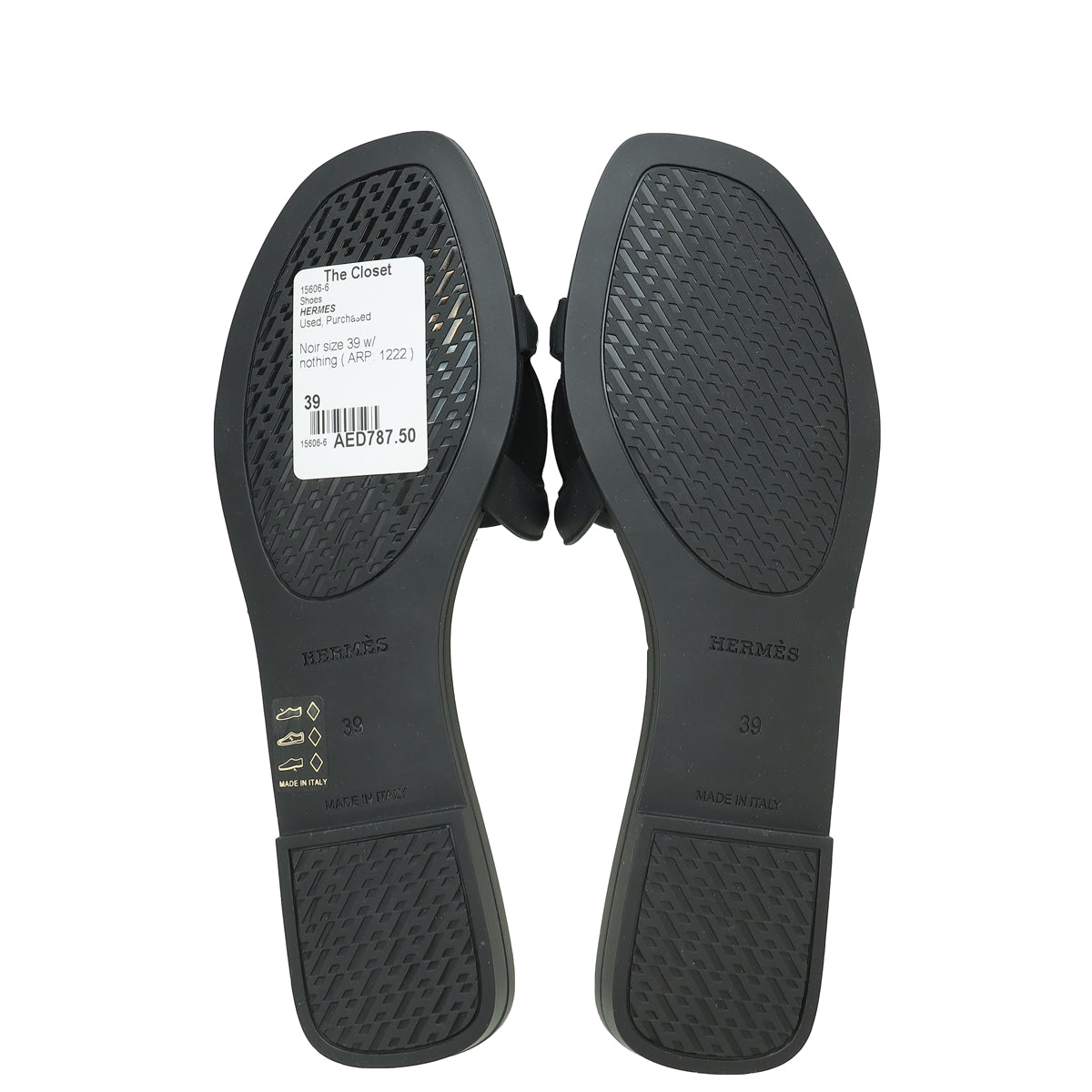 Hermes Noir Rubber Aloha Sandals 39