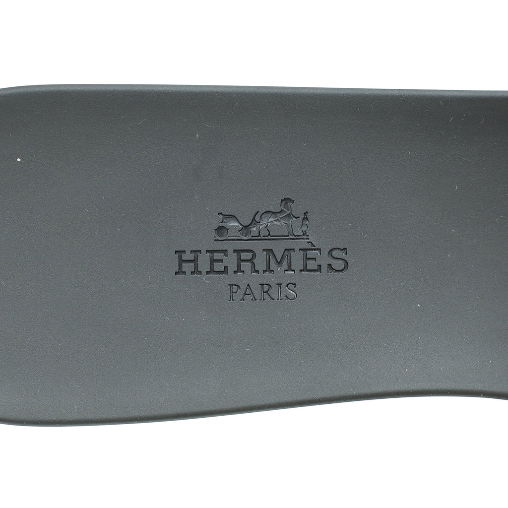 Hermes Noir Rubber Aloha Sandals 39