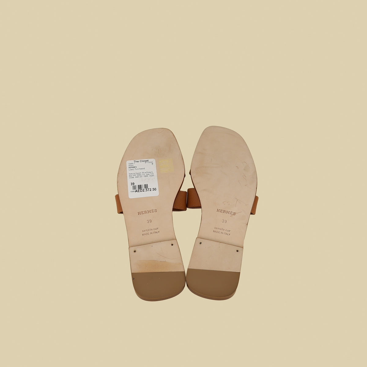 Hermes Natural Oran Sandals 39