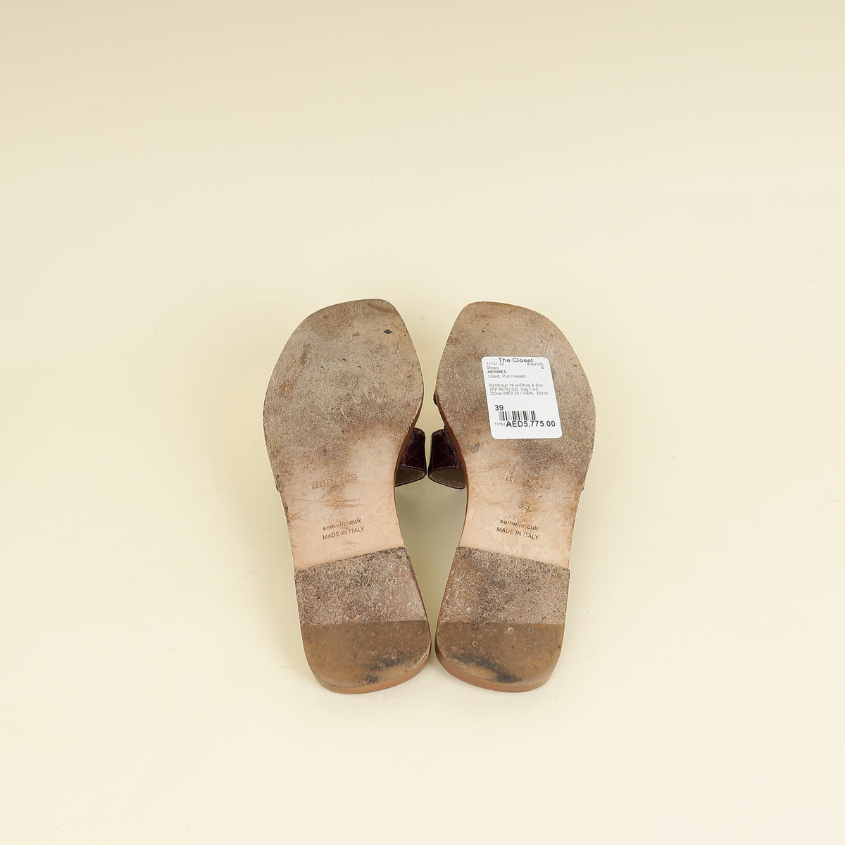Hermes Bordeaux Shiny Alligator Oran Sandals 39