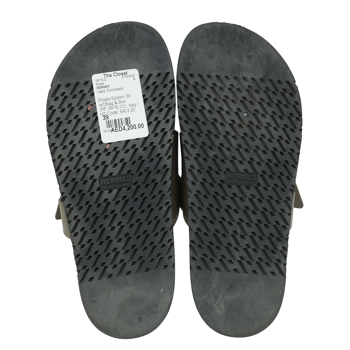 Hermes Etoupe Chypre Sandals 39