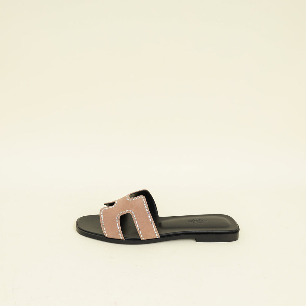 Hermes Rose Perle Oran Crystal Sandals 39