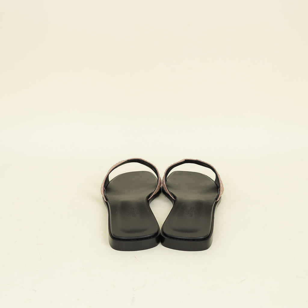 Hermes Rose Perle Oran Crystal Sandals 39