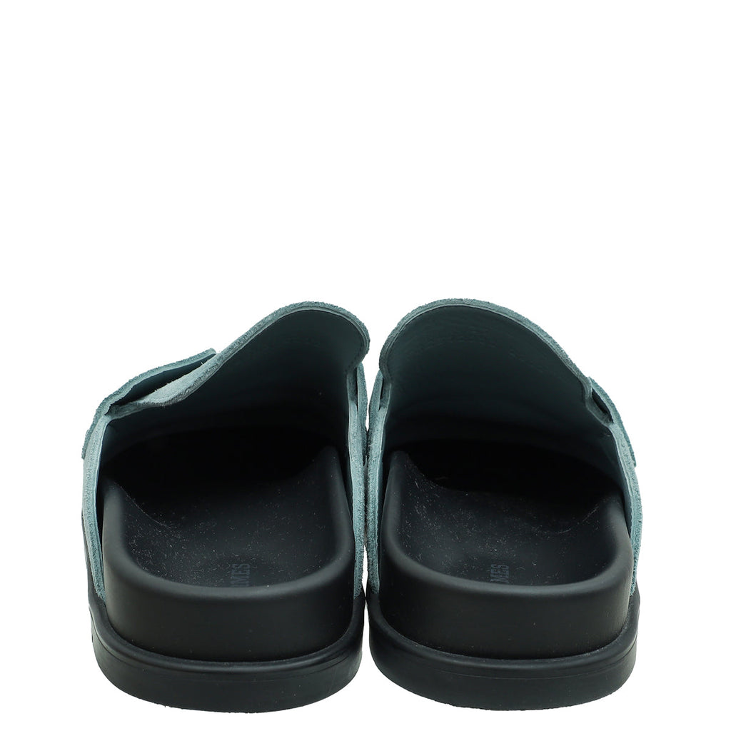 Hermes Vert Deau Go Suede Calfskin Mule 39